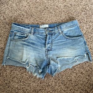 Free People light wash button fly denim shorts